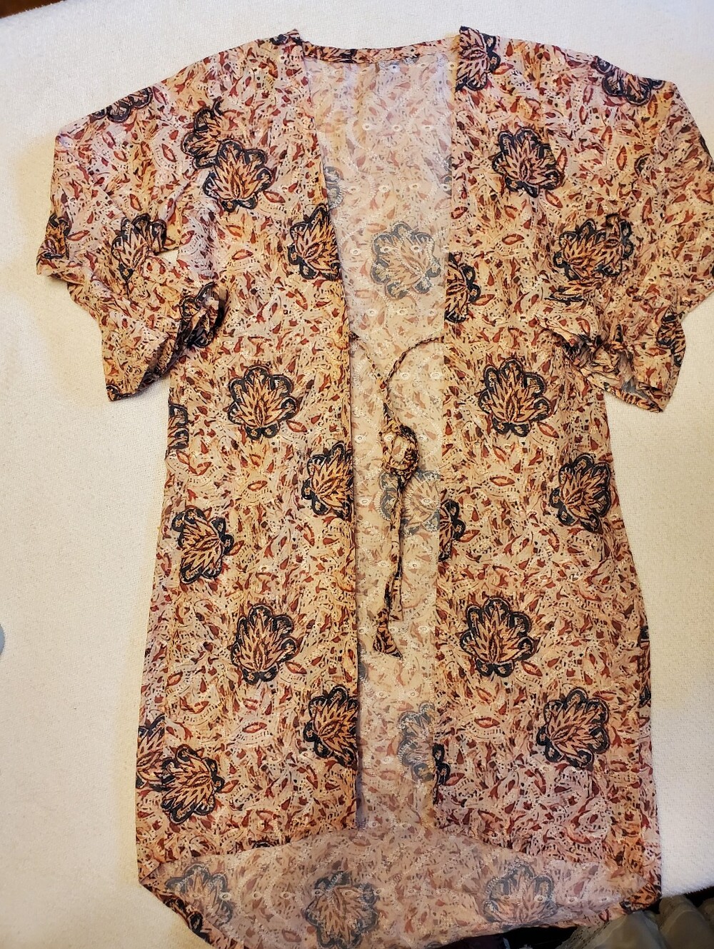 Handmade Girls Boho Kimono Duster, Size 5, Block Print Floral Cover-Up